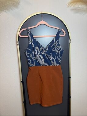 Navy Rope Print colorblock Romper Rust Brown size Small